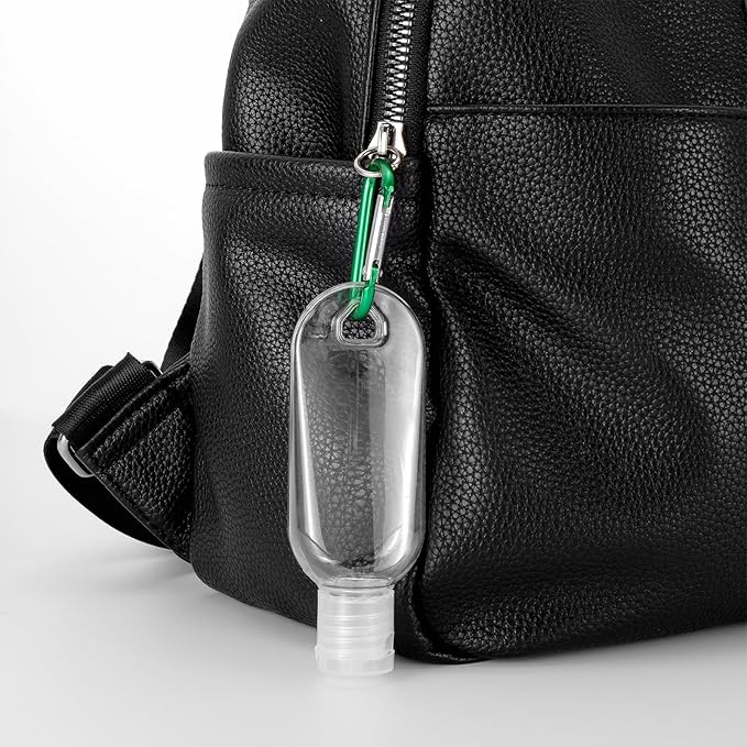 50 PCS Travel Size Bottles with Hand Sanitizer Keychain, 1 OZ (30ML) Refillable Squeeze Containers for Backpack, Portable Plastic Small Empty Leakproof Bottles
