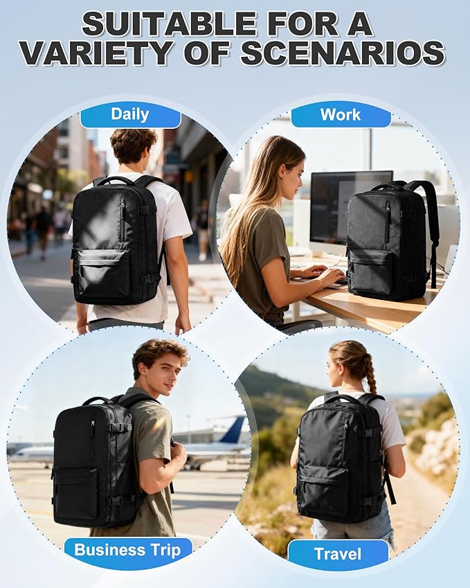 VGCUB Vacuum Backpack Travel with Pump Vacpack System Storage Carry on Work Laptop Business Waterproof College Compression Personal Item Daypack Backpacks for Women Men Black
