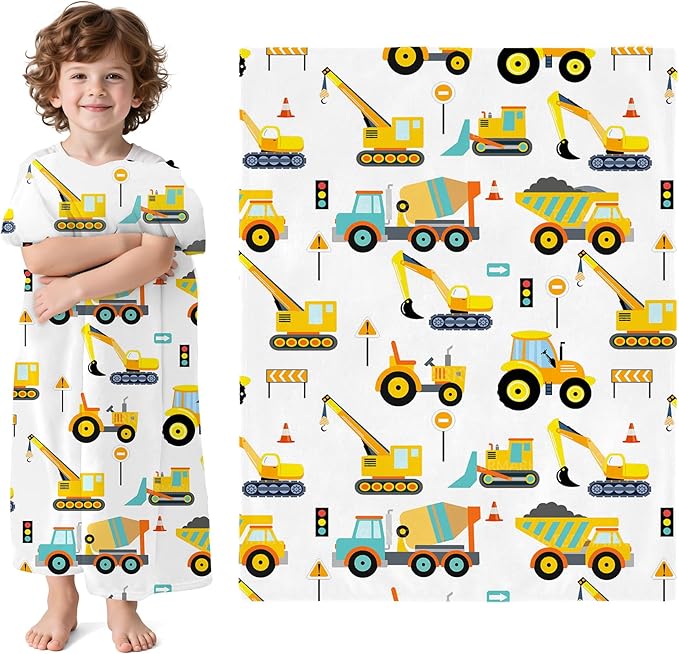 Wajade Kids Fleece Construction Truck Blanket for Boys Soft Throw Blanket with Trucks Car Print Birthday Christmas for Toddler Kids 50"x60"