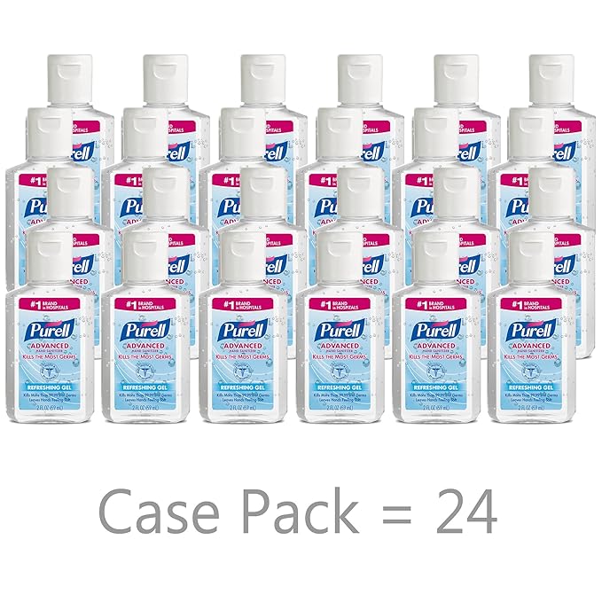 PURELL Advanced Hand Sanitizer Refreshing Gel, Clean Scent, 2 fl oz Travel Size Flip-Cap Bottle (Pack of 24) - 9605-24