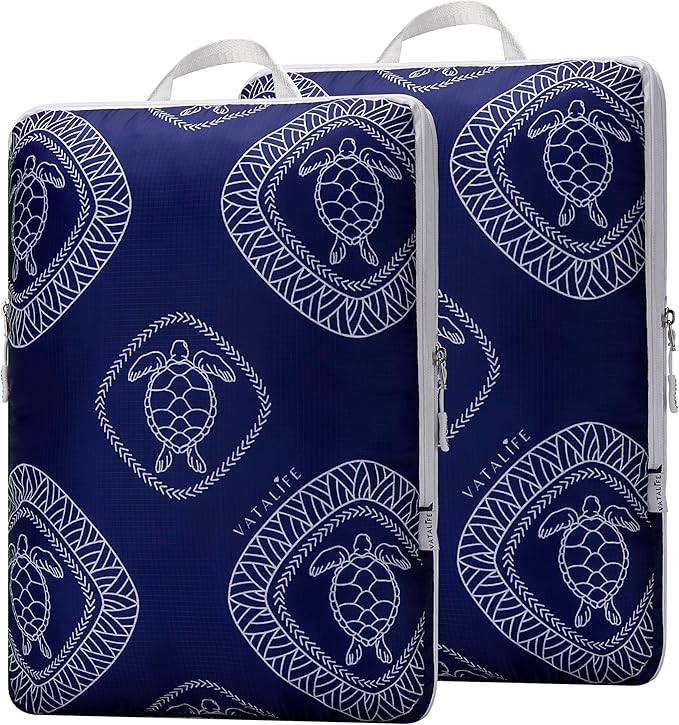 Extra Large Compression Packing Cubes for Checked Luggage, Lightweight Suitcase Organizers & Space Saver Bags - Travel Cubes for Packing - Travel Essentials - 2 Piece Set, Size XL - Blue Turtle