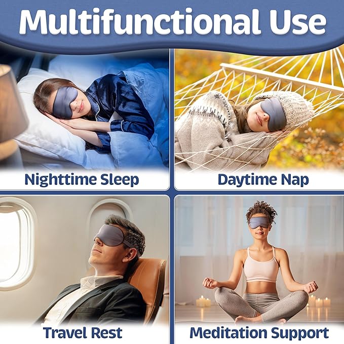 Sleep Mask - Navy Gray, 100% Viscose Derived from Bamboo - Lightweight Eye Mask with Adjustable Strap - Blackout Sleeping Blindfold for Women & Men - Comfortable Light Blocking Eye Cover