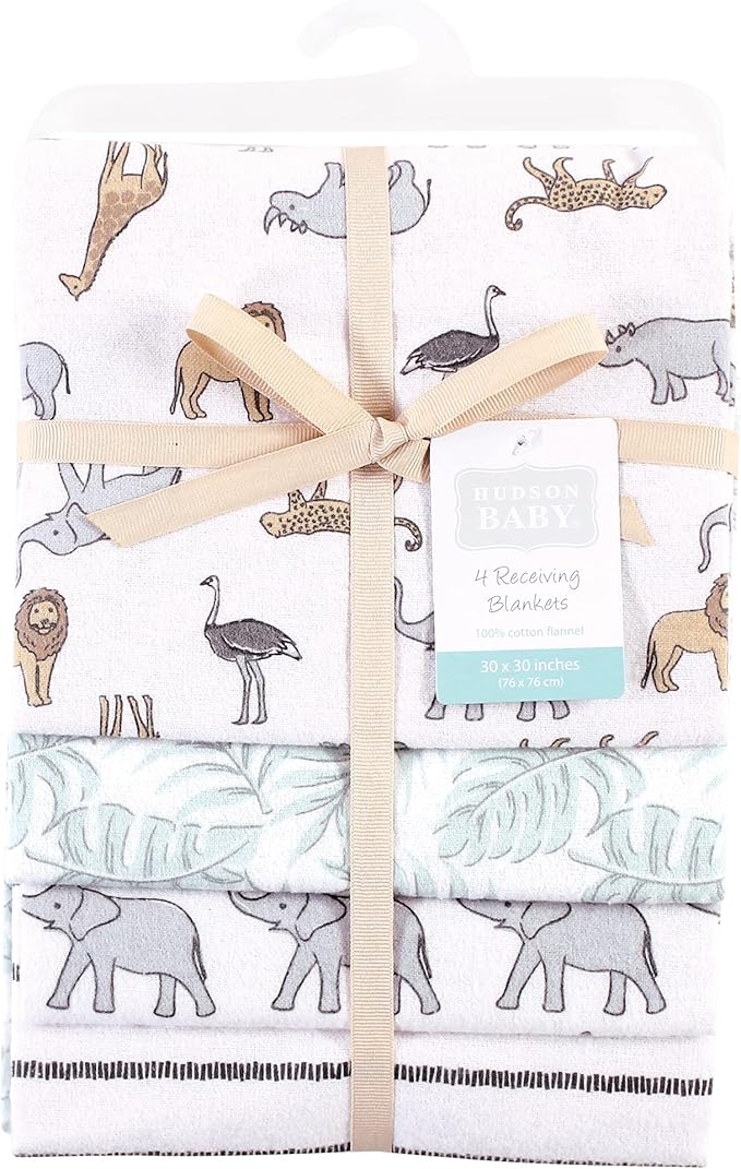 Hudson Baby Unisex Baby Cotton Flannel Receiving Blankets, Modern Neutral Safari, One Size