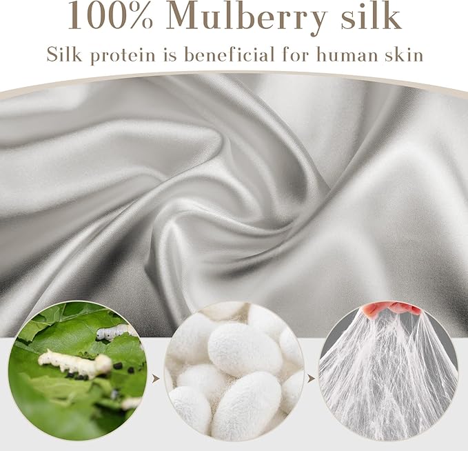 SECZIPE 100% Mulberry Silk Sleep Mask Eye Mask for Women Man with Adjustable Band, for Side Sleeper Blackout Sleep Mask for Travel Rest and Office (Gray)