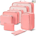 (Not Made In China) Packing Cubes For Travel, Luggage and Suitcase Organizer Bags, Carry On and Backpack Space Savers, Lightweight Waterproof Nylon, 8pc Set, Pink