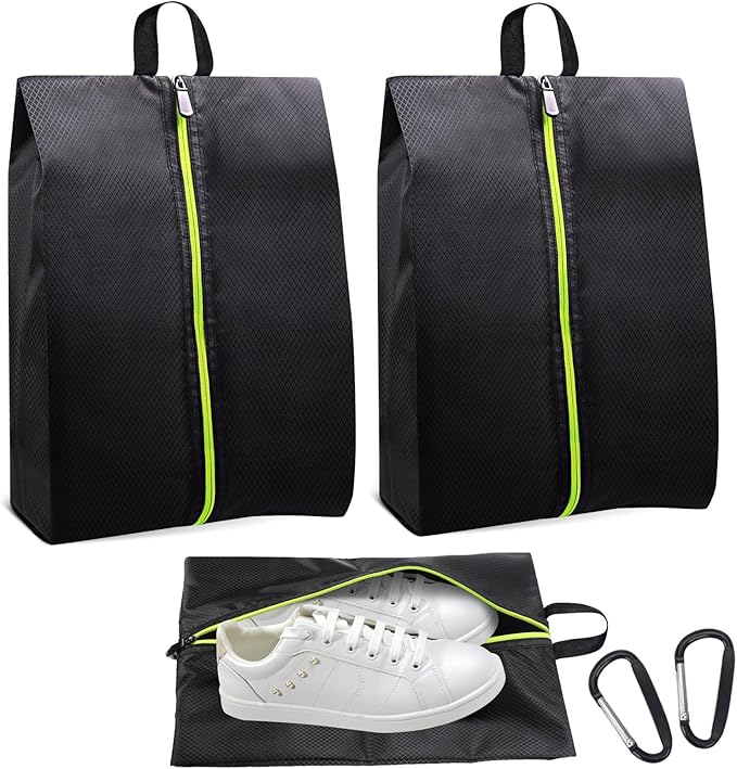 Roliwils 2 Pack Smell Proof Shoe Cleat Bag with Reinforced Handle | Odor-resistant Cleat Bag with Carabiner | Travel Shoe Organizer for Men | Baseball Soccer Footwear Storage