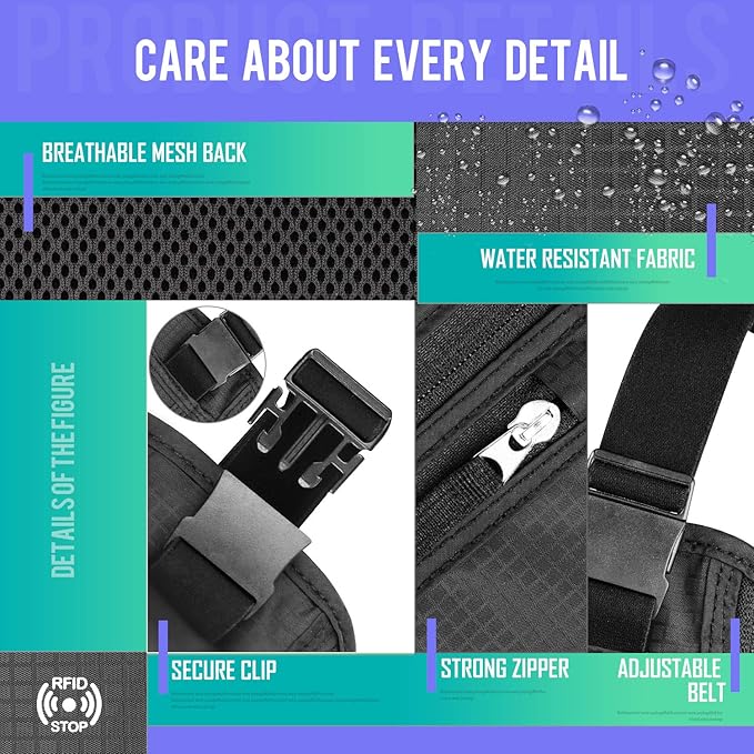 WALNEW Travel Money Belt for Women and Men - RFID Blocking Passport Holder Hidden Travel Wallet to Keep Cash, Credit Card, Passport, Cell Phone Safe