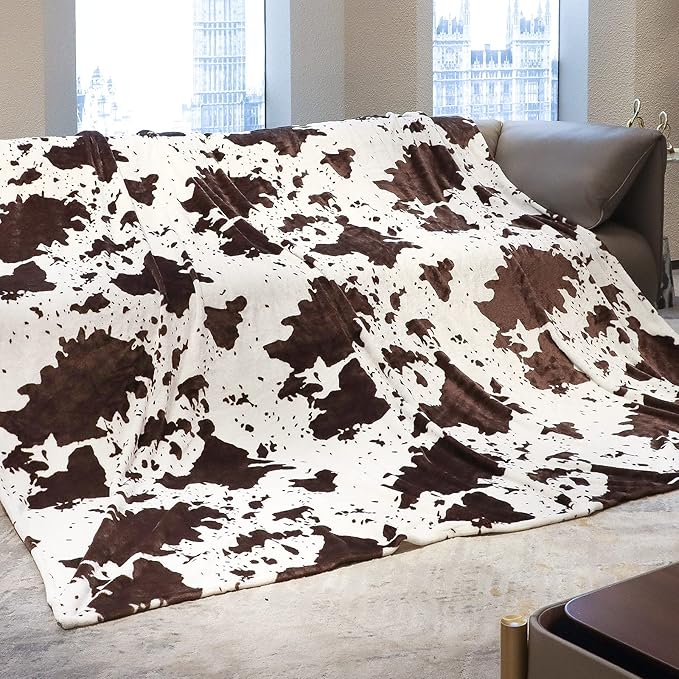 Fleece Blanket King Size, Oversized Soft Plush Cow Print Throw, Full Size Blankets for Bed Couch, Lightweight Cute Country Home Decor, All-Season Cozy Gifts for Adults Couples 90"x108"