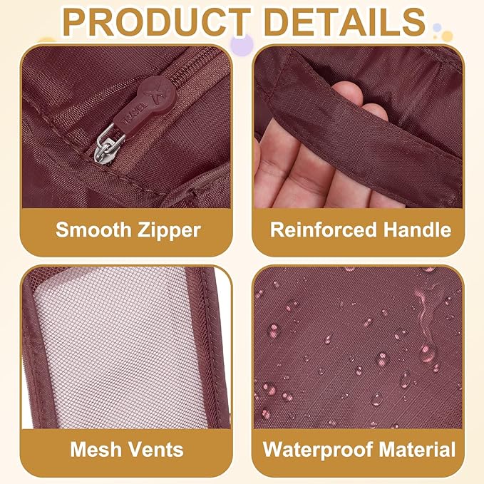 Foldable Travel Shoe Bag, Waterproof Shoe Pouches Organizer with Handle Travel Packing Cubes -Fitting for Storing (Sneakers/Sandals/Fitness Shoes) 2 Pcs & Dark Red