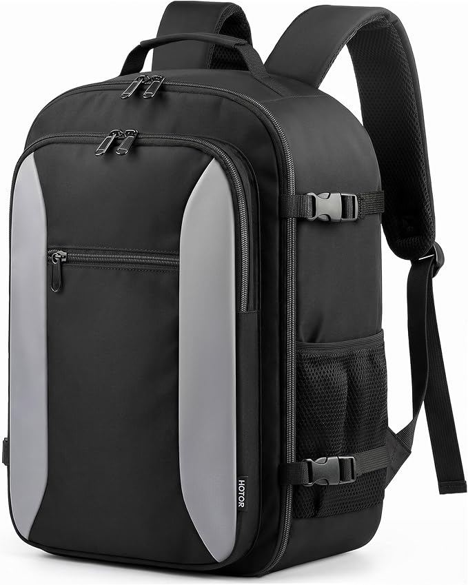 HOTOR Travel Backpack - TSA-Friendly Carry-On Backpack for Men & Women, Internal Luggage Straps & Waterproof Pocket, Perfect for Travel Essentials, Work, Commuting, 18.9" x 13.0" x 8.3", Black