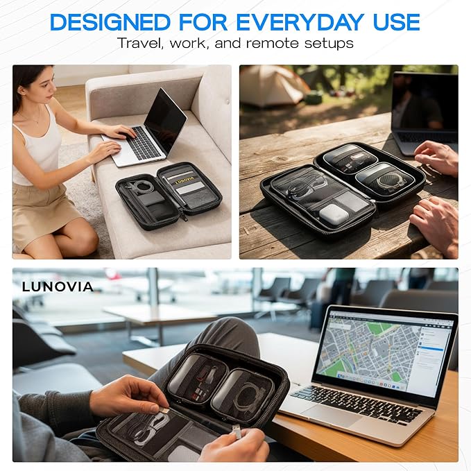 Hard Shell Tech Organizer – Protective Travel Case for Cables, Chargers & Accessories | Mid-Size Electronics Organizer with Removable Pouches
