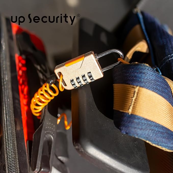Ski Lock, Small Combination Lock with Retractable Cable (36in), Combo Cable Padlocks for Outdoor Use, Snowboard, Travel Luggage, Suitcase, Backpack, Bike, Motorcycle Helmet (Golden)