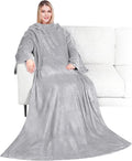PAVILIA Blanket with Sleeves for Adult Women Men, Soft Warm Wearable Blanket Fleece Wrap Throw, Robe Blanket Gift