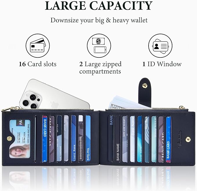 Travelambo Leather Wallets for Women Slim RFID Blocking Bifold Credit Card Holder Wallet
