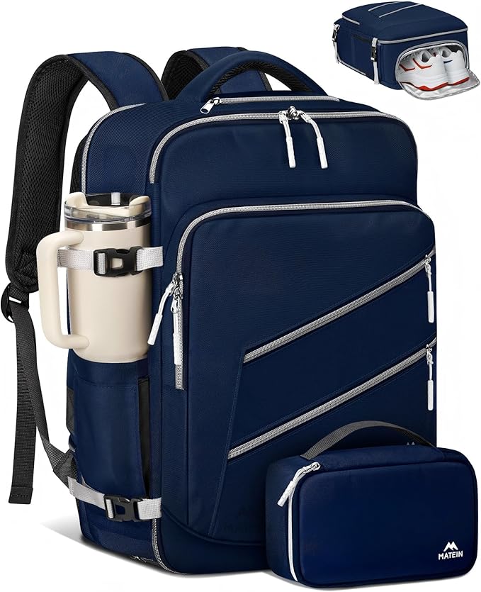 MATEIN Spirit Airlines Personal Item Bag 18x14x8 for Men & Women, 17 inch Travel Laptop Backpack with Shoe Compartment Detachable, Under Seat Carry on Bag for Flight Essentials with Tech Organizer
