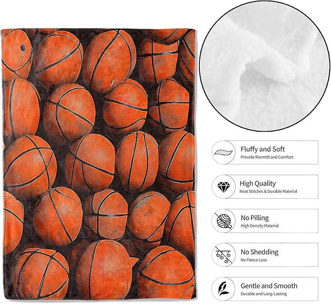 Basketball Throw Blanket,60x80in,Soft,Lightweight Flannel,Realistic Sport Balls Blankets - Gifts for Kids Women Men,Game Day Lovers,for Couch Office Travel,Home Living Room Decor