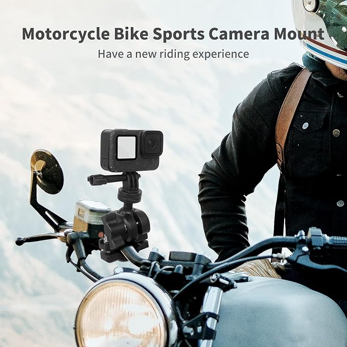 Bike Motorcycle Camera Mount Bundle Kit, 1/4 Screw & Tripod Mount Adapter, 360°Rotating Ball Head Base -Ballhead Arm Super Mounting Clamp for Most Action Camera, Clamp(0.86"-1.26“) 75016