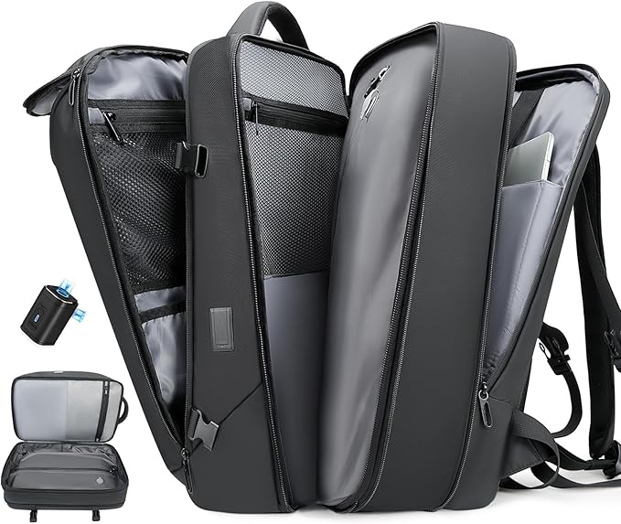 TANGCORLE Vacuum Seal Travel Backpack, Expandable Vacpack Backpack with Vaccum Compression System, Water Ressistant 17.3 Inch Laptop Backpack with USB Charging Port-Vacuum Pump Included