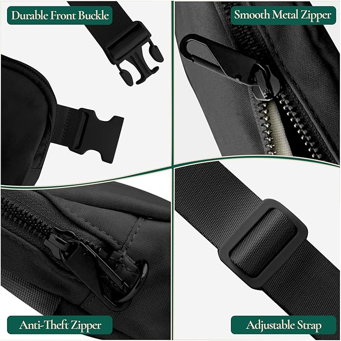 Anti-Theft Fanny Pack for Women & Men, Lightweight Secure Crossbody Waist Bag with Anti-Slip Adjustable Strap for Travel, Hiking, Running, Water-Resistant Belt Bag, Everyday Essentials Organizer Black