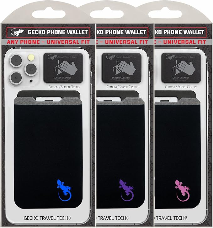 Phone Wallet - Adhesive Card Holder - Cell Phone Pouch - Stick on Lycra Pocket by Gecko - Carry Credit Cards and Cash