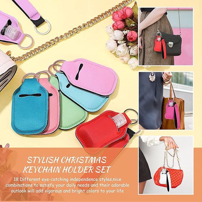Patelai 54 Pcs Hand Sanitizer Holder Keychain Wristlet Set 1oz Empty Travel Bottle Refillable Bottle Portable Keychain Holder