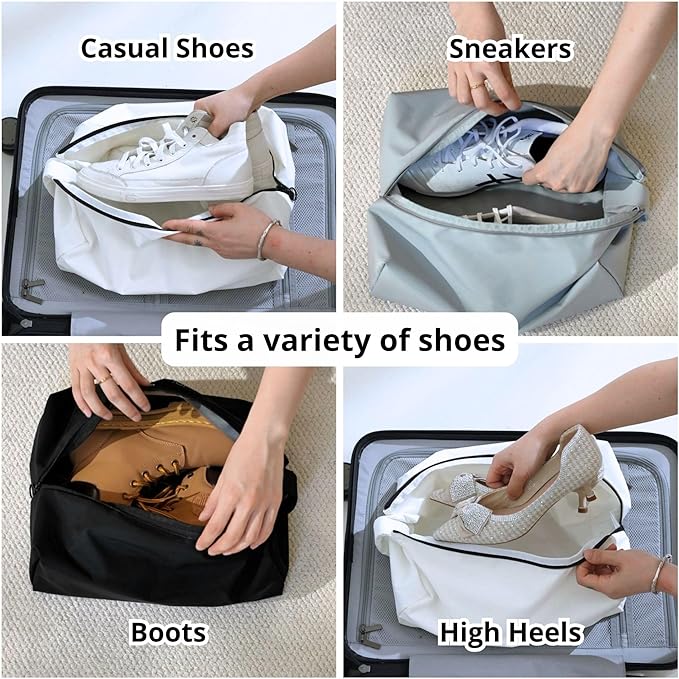 tianzong 2 Pack Double-Layer Fabric Wide-Opening Waterproof Travel Shoe Bag with Comfortable Handle (Black)