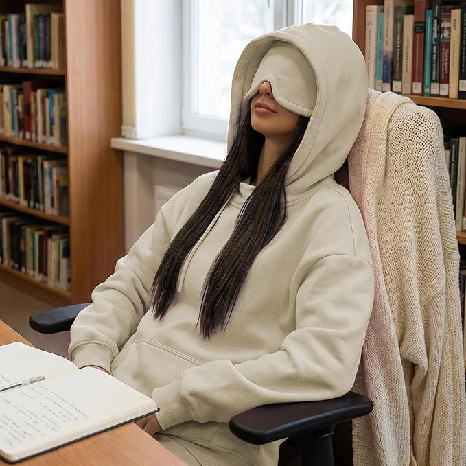Ainangua Womens Oversized Pullover Essentials Hoodie with Eye Mask Comfor Airplane Mode Travel Office Vacation Sweatshirt