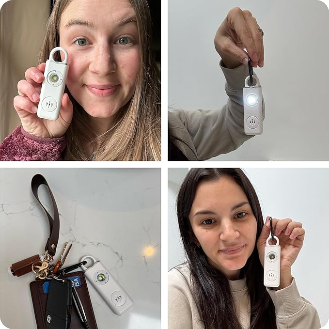 Personal Alarm for Women Safety - 130dB Loud Rechargeable Keychain Siren - LED Light, Carabiner Clip, Low Battery Alert, USB-C Charging TSA Safe Self Defense Alarm by Weten (White)