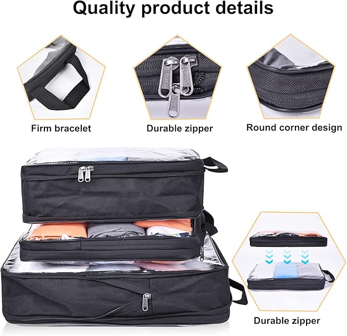 BAGAIL Transparent Compression Packing Cubes, Clear and Visible Travel Packing Organizer for backpack and suitcase