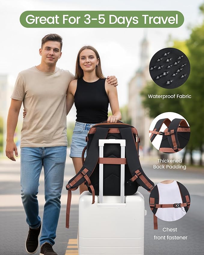 LOVEVOOK 50L Travel Backpack for Women & Men, Airline Approved Carry On Backpack, TSA Personal Item Bag fits 18.0 Inch Laptop, Waterproof Weekender Overnight Bags Suitcase for Work, Black