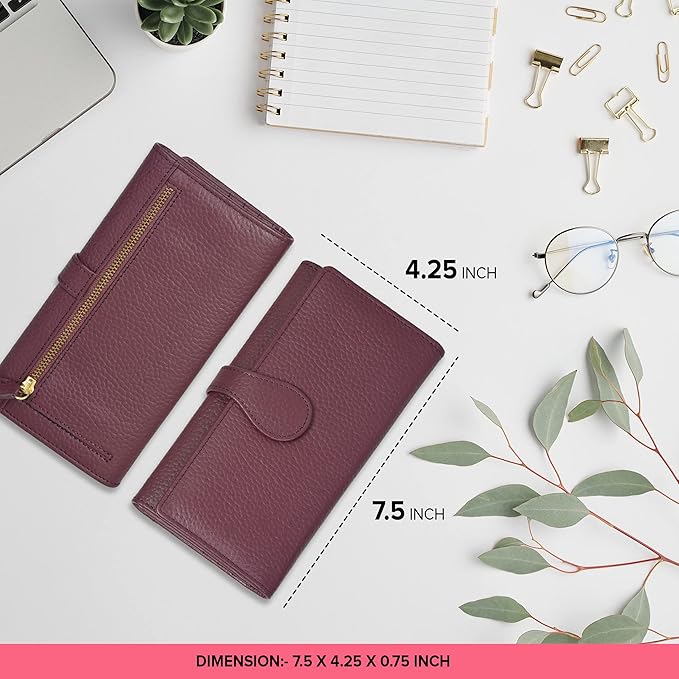 Real Leather Women Wallet Leather with RFID Blocking -Trifold Card Holder Designer Ladies Clutch with ID Window Wallets