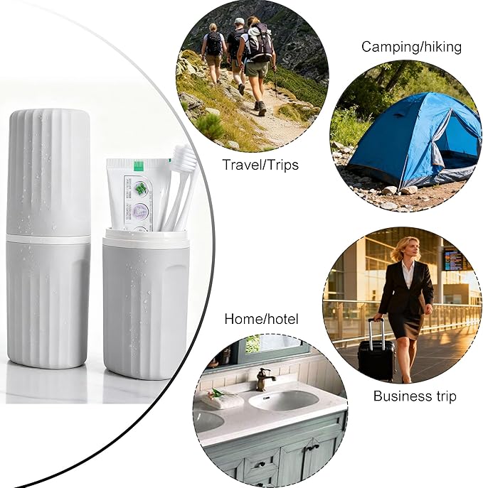 Toothbrush Travel Case, 2 in 1 Compact Travel Toothbrush Holder with Mouthwash Cup, Portable Toothbrush and Toothpaste Travel Case for Camping, Business Trip, School, Bathroom