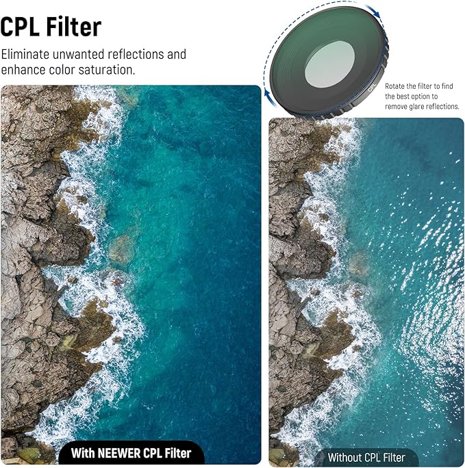 NEEWER 5PCS ND Filter Kit Compatible with DJI Osmo Action 3, CPL ND8 ND16 ND32 ND64 Neutral Density Filter HD Optical Glass Multi Layer Coated Aluminum Alloy Frame for Action Camera Accessories