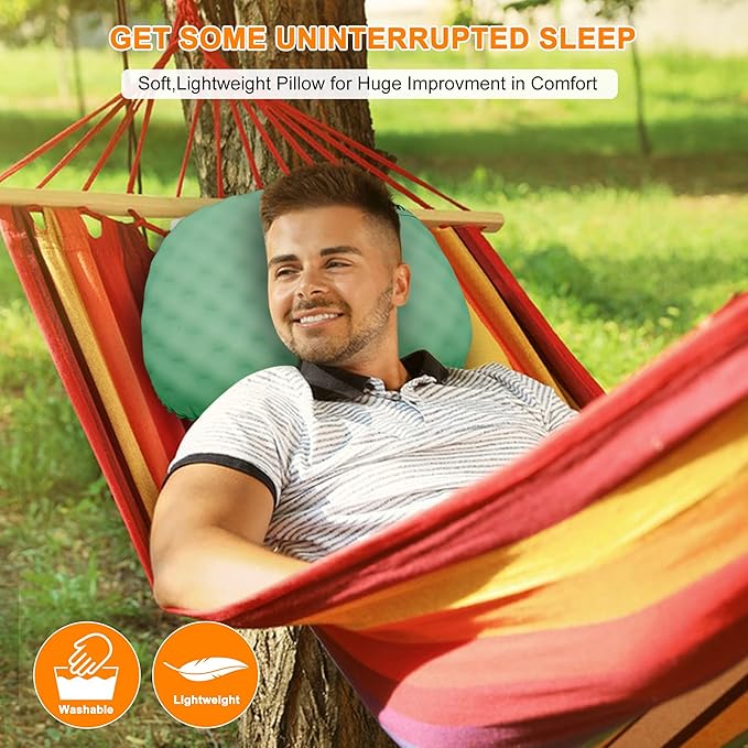 Ultralight Inflatable Camping Pillow with Soft Cover, Compact Compressible Portable Travel Air Pillow, Blow Up Camp Pillows for Outdoor Camp Sport Hiking Backpacking Travel Essential Green