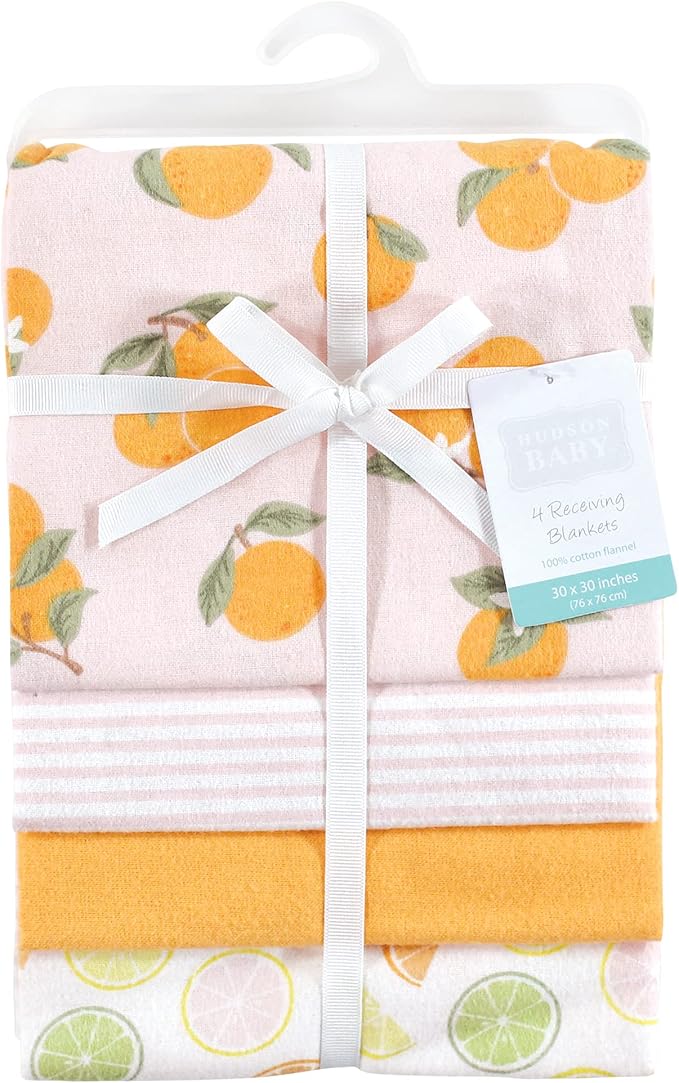Hudson Baby Unisex Baby Cotton Flannel Receiving Blankets, Citrus Orange, One Size
