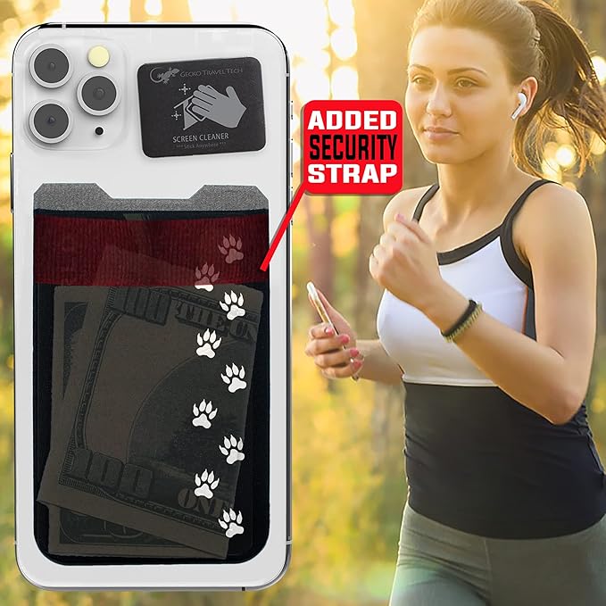 Phone Wallet - Adhesive Card Holder - Cell Phone Pouch - Stick on Lycra Pocket by Gecko - Carry Credit Cards and Cash