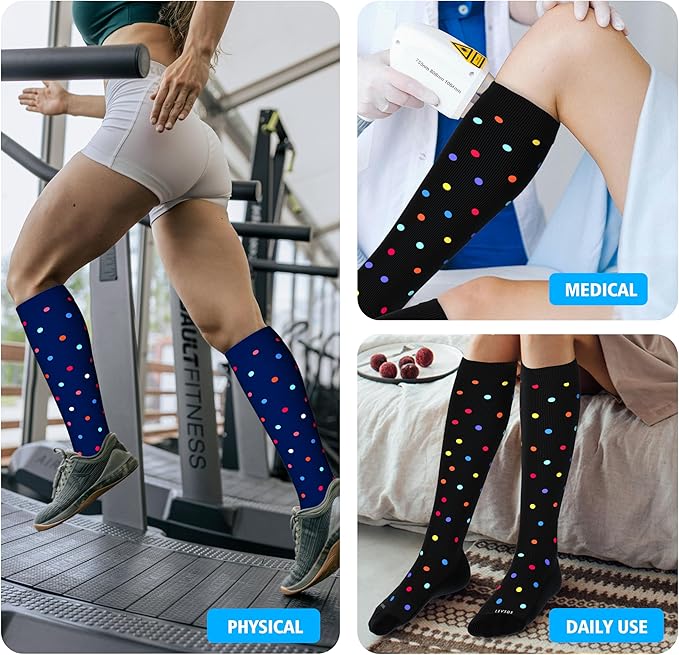 LEVSOX Cotton Compression Socks for Women&Men 20-30mmHg Knee High Cute Support Sock for Nurses Pregnancy Travel