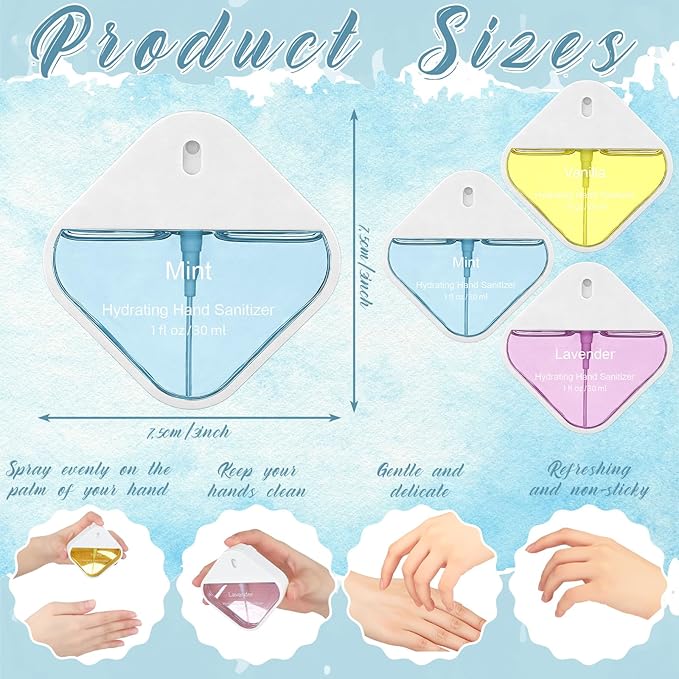 3 Pcs Power Mist Hydrating Hand Sanitizer Spray Bulk Travel Size Hand Sanitizer Pocket 1 oz Square Card Spray Bottle for Daily Use Mother's Day Mom Employee Nurse Teacher Appreciation Gifts