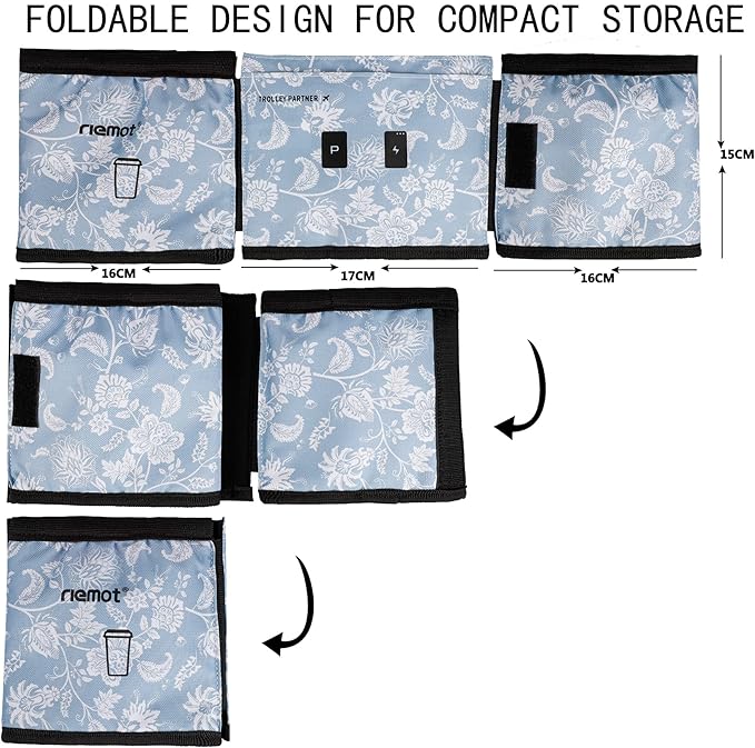 riemot Luggage Travel Cup Holder Free Hand Drink Carrier - Hold Two Coffee Mugs - Fits Roll on Suitcase Handles - Gifts for Flight Attendants Travelers Accessories Blue Floral