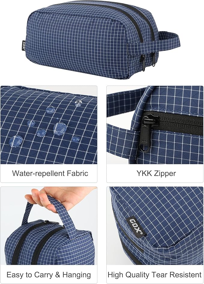 GOX Small Travel Toiletry Bag for Men, Dopp Kit, Water-Repellent Nylon, TSA Carry-On Leakproof Cosmetic Organizer Dopp Kit (10.4"x5.5"x5.1") & Carry Handle (Navy)