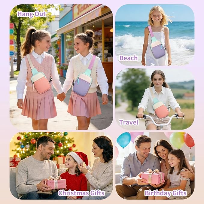Graduation Mothers Day Gifts for Daughter Teen Girl Her, Fanny Pack Birthday Gifts for 8 9 10 11 12 Year Old Girls, Preppy Crossbody Bag, Adjustable Sling Bag Purse Trendy Stuff Kids Travel Essential