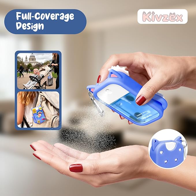 Cat Silicone Case for Touchland Hand Sanitizer Spray with Keychain, Compatible with Power Mist & Glow Mist 1 FL Oz/30ML for Touchland Case, with Charms Accessory Cute Travel Cover Sleeve Blue