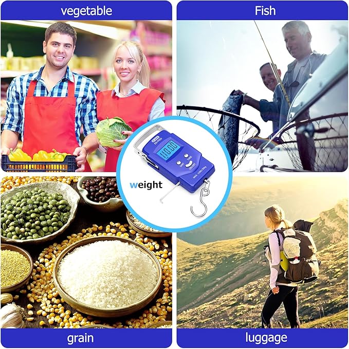 Dr.meter Fish Scale Luggage Scale Fishing Gear - 110lb Backlit LCD Display Digital Scale with Built-in Measuring Tape - Fishing Scale with 2 AAA Batteries, Pocket Size - Fishing Gifts for Men