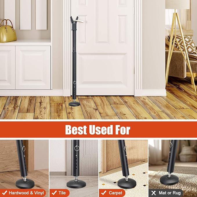 Door Security Bar - Upgraded Anti-Slip Base,Heavy Duty Burglar Door Stopper Stick,28-52" Adjustable Barricade Safety Jammer Stoper for Front Door Patio Sliding Glass Window,Black