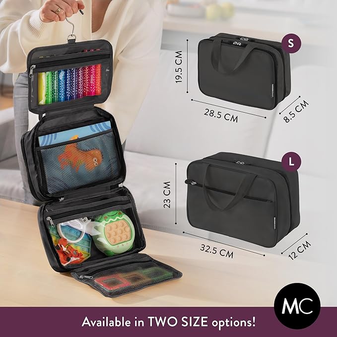 Travel Toiletry Bag for Men & Women, Large Capacity Makeup Organizer & Cosmetic Bag, Water-Resistant Portable Essentials Case with Metal Hook & Carry Handle - Perfect for Travel Use (Black, Small)