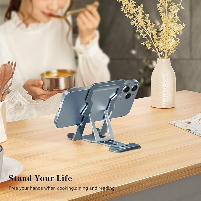 Phone Stand for Desk, Adjustable Cell Phone Stands, Foldable Metal Phone Stands for All Smartphone