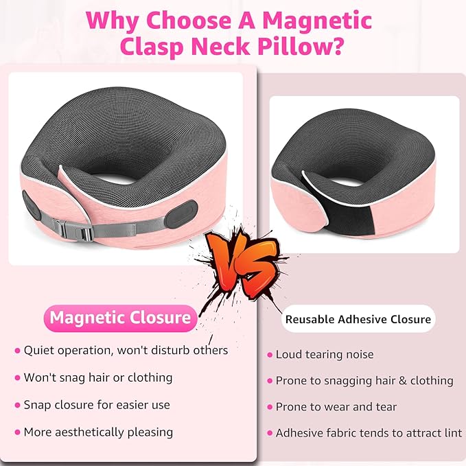 Travel Pillows for Airplanes Ergonomic Memory Foam Neck Pillow for Travel - 360° Head & Neck Support for Sleeping on Flights, Cars, Trains & Office (Pink-1)