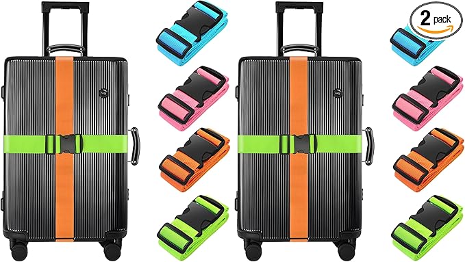 BILIONE 8 Pack Luggage Straps 79" Long Belts Keep Suitcase Secure While Traveling, TSA Approved Add a Bag Premium Accessory for Travel Bag Closure (Blue+Orange+Rose Pink+Green)