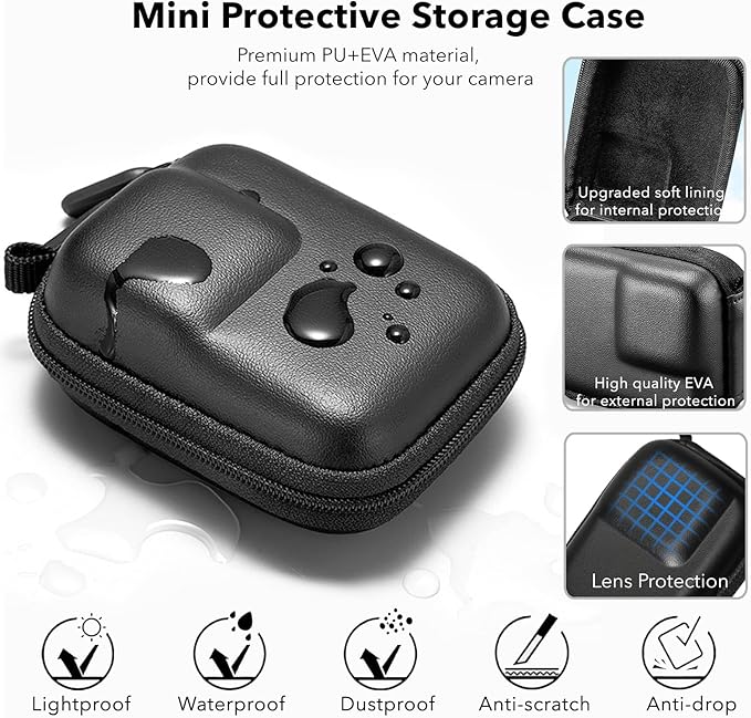OSMO Action 5 Pro Accessories, PU Portable Mini Carrying Bag Case, Lens Screen Protectors (6 Pack) Comatible with DJI Osmo Action 5 Pro, Rubber Lens Cap Cover for DJI Action Camera