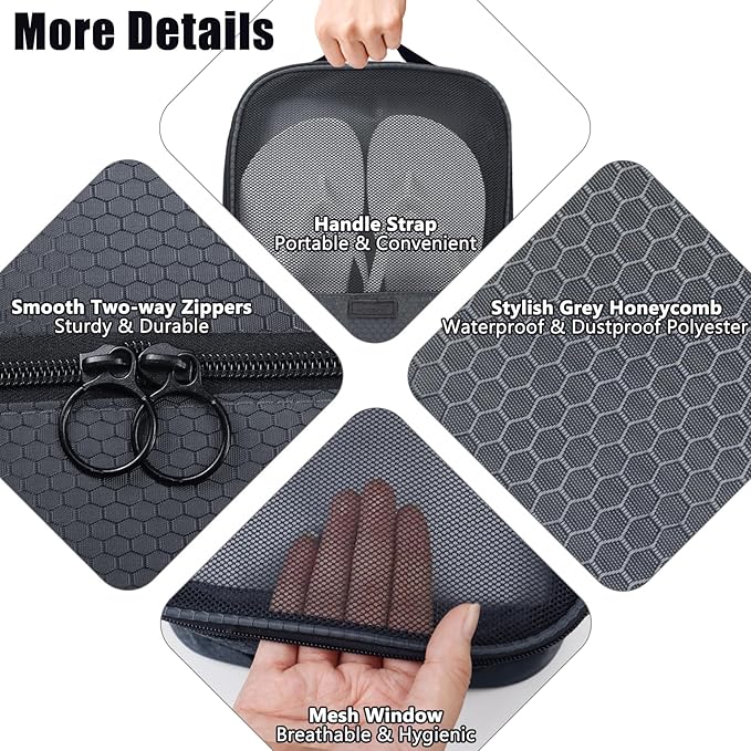 Aosbos 2 Layers Shoe Bags for Travel with Trolley Sleeve Portable Shoe Storage Pouch Shoe Packing Cubes with Structure, Honeycomb Grey